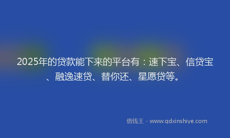 2025年的贷款能下来的平台有：速下宝、信贷宝、融逸速贷、替你还、星愿贷等。