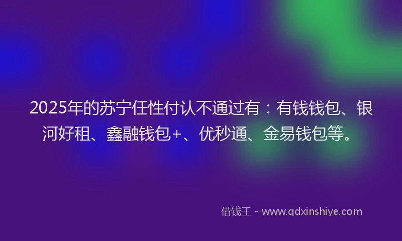 2025年的苏宁任性付认不通过有：有钱钱包、银河好租、鑫融钱包+、优秒通、金易钱包等。