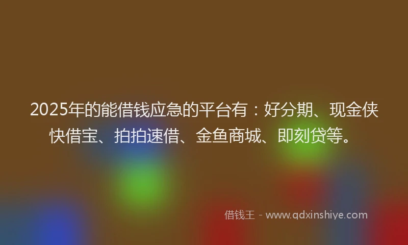 2025年的能借钱应急的平台有：好分期、现金侠快借宝、拍拍速借、金鱼商城、即刻贷等。