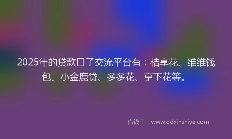 2025年的贷款口子交流平台有：桔享花、维维钱包、小金鹿贷、多多花、享下花等。