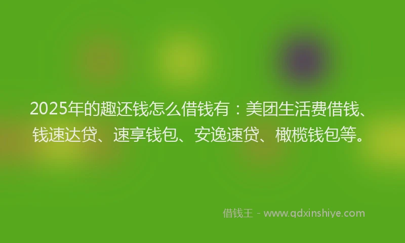 2025年的趣还钱怎么借钱有：美团生活费借钱、钱速达贷、速享钱包、安逸速贷、橄榄钱包等。