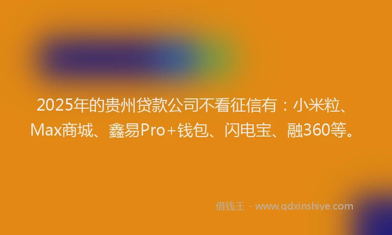 2025年的贵州贷款公司不看征信有：小米粒、Max商城、鑫易Pro+钱包、闪电宝、融360等。