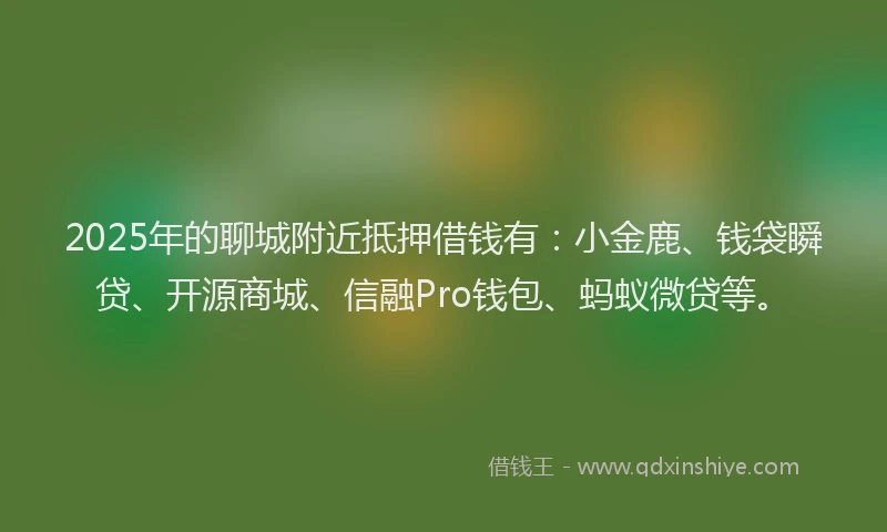 2025年的聊城附近抵押借钱有：小金鹿、钱袋瞬贷、开源商城、信融Pro钱包、蚂蚁微贷等。