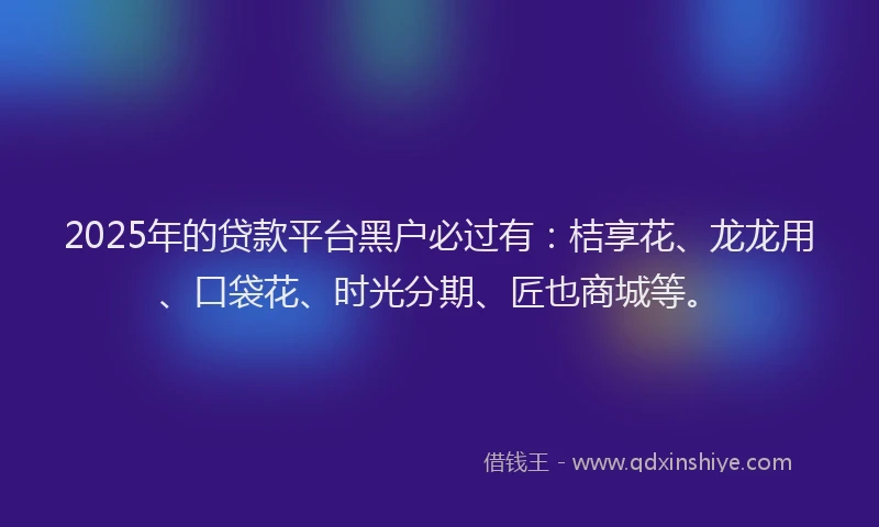 2025年的贷款平台黑户必过有：桔享花、龙龙用、口袋花、时光分期、匠也商城等。