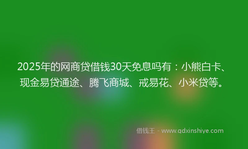 2025年的网商贷借钱30天免息吗有：小熊白卡、现金易贷通途、腾飞商城、戒易花、小米贷等。