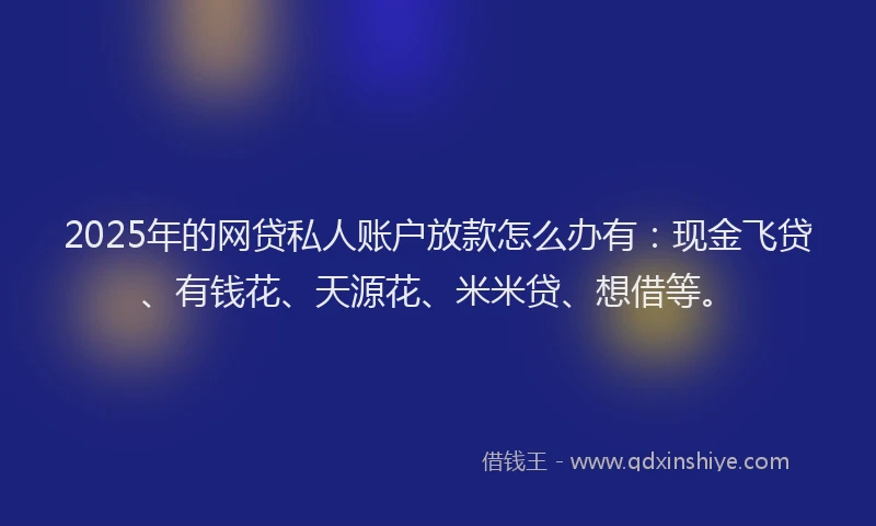 2025年的网贷私人账户放款怎么办有：现金飞贷、有钱花、天源花、米米贷、想借等。