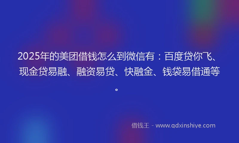 2025年的美团借钱怎么到微信有：百度贷你飞、现金贷易融、融资易贷、快融金、钱袋易借通等。