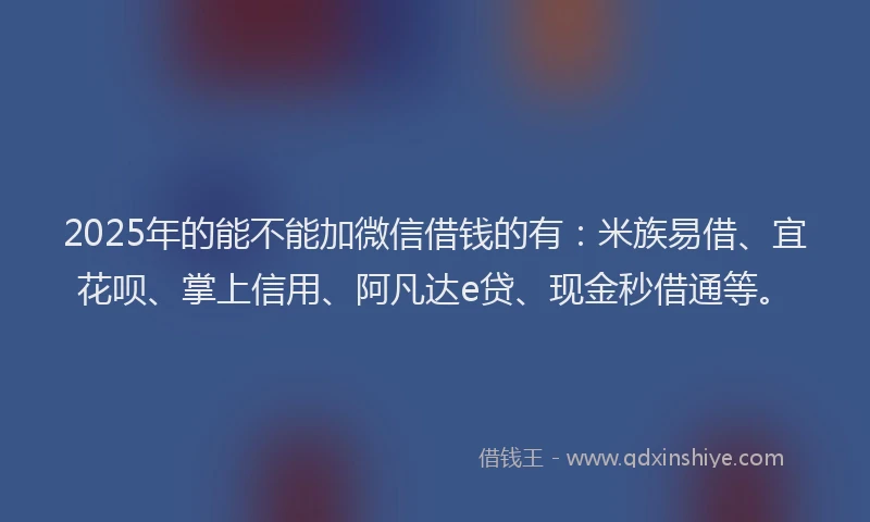 2025年的能不能加微信借钱的有：米族易借、宜花呗、掌上信用、阿凡达e贷、现金秒借通等。