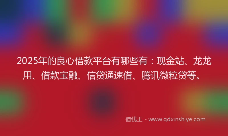 2025年的良心借款平台有哪些有：现金站、龙龙用、借款宝融、信贷通速借、腾讯微粒贷等。