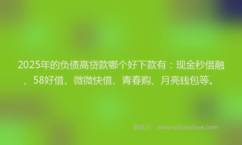 2025年的负债高贷款哪个好下款有：现金秒借融、58好借、微微快借、青春购、月亮钱包等。