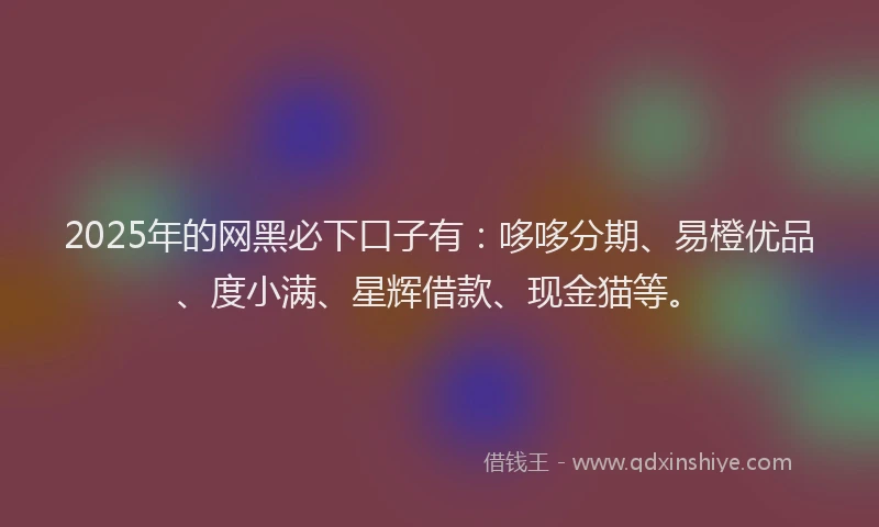 2025年的网黑必下口子有：哆哆分期、易橙优品、度小满、星辉借款、现金猫等。