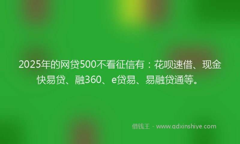 2025年的网贷500不看征信有：花呗速借、现金快易贷、融360、e贷易、易融贷通等。