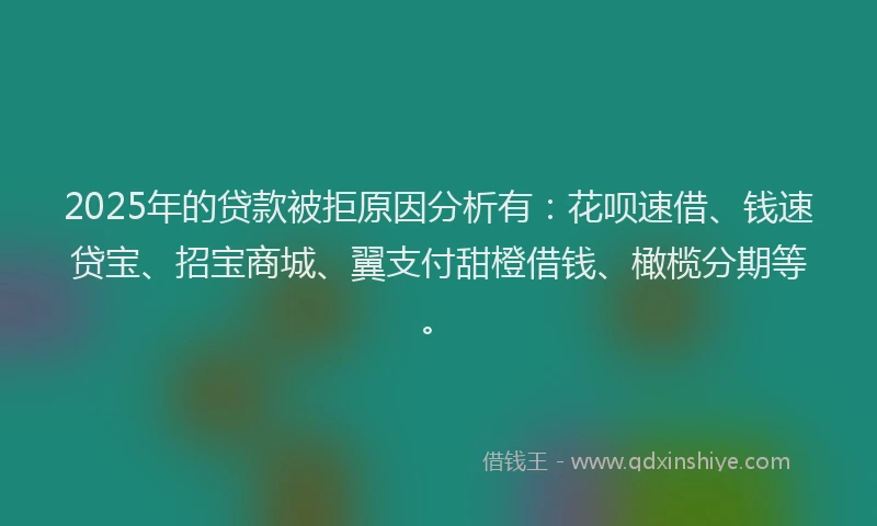 2025年的贷款被拒原因分析有：花呗速借、钱速贷宝、招宝商城、翼支付甜橙借钱、橄榄分期等。