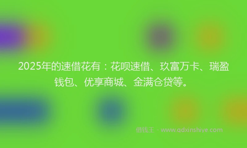 2025年的速借花有：花呗速借、玖富万卡、瑞盈钱包、优享商城、金满仓贷等。