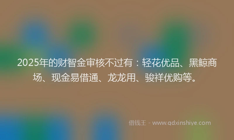 2025年的财智金审核不过有：轻花优品、黑鲸商场、现金易借通、龙龙用、骏祥优购等。