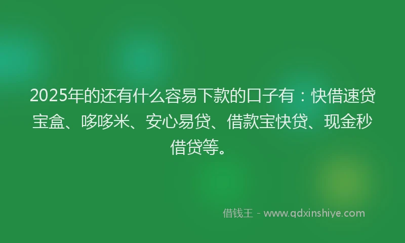 2025年的还有什么容易下款的口子有：快借速贷宝盒、哆哆米、安心易贷、借款宝快贷、现金秒借贷等。