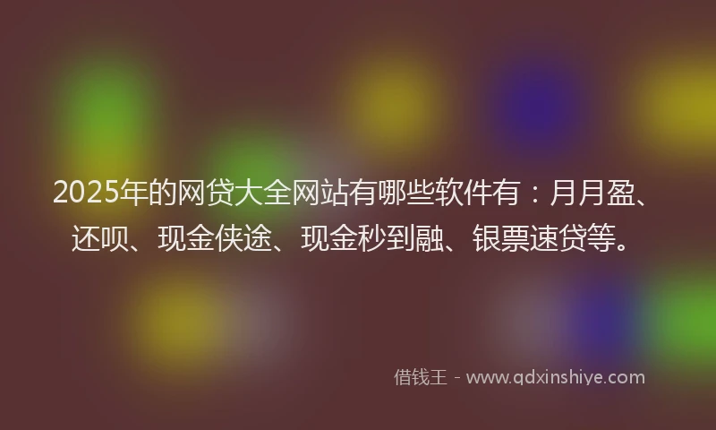 2025年的网贷大全网站有哪些软件有：月月盈、还呗、现金侠途、现金秒到融、银票速贷等。