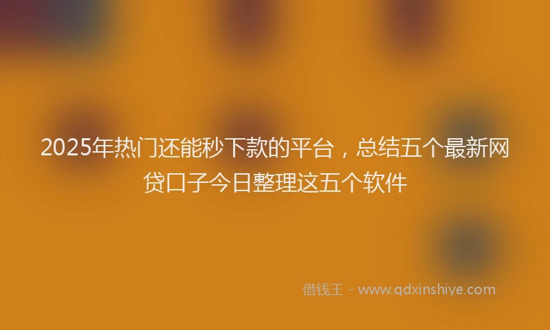 2025年热门还能秒下款的平台，总结五个最新网贷口子今日整理这五个软件