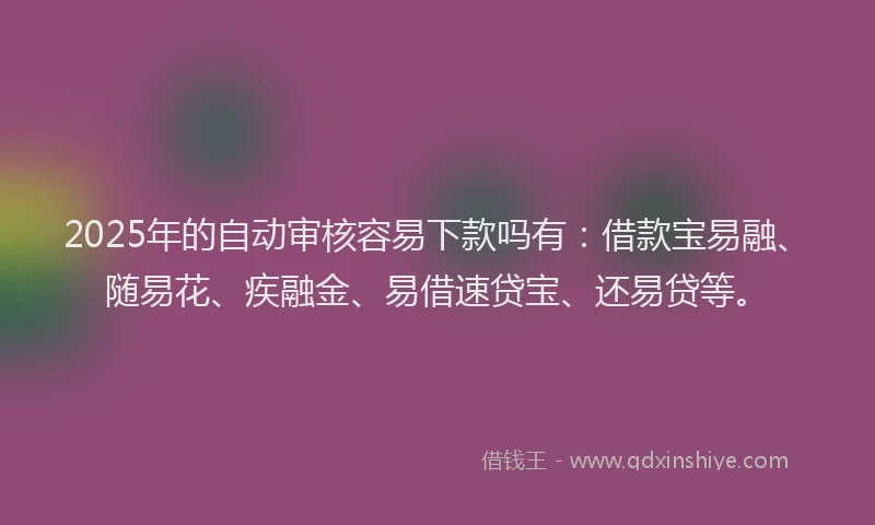 2025年的自动审核容易下款吗有：借款宝易融、随易花、疾融金、易借速贷宝、还易贷等。