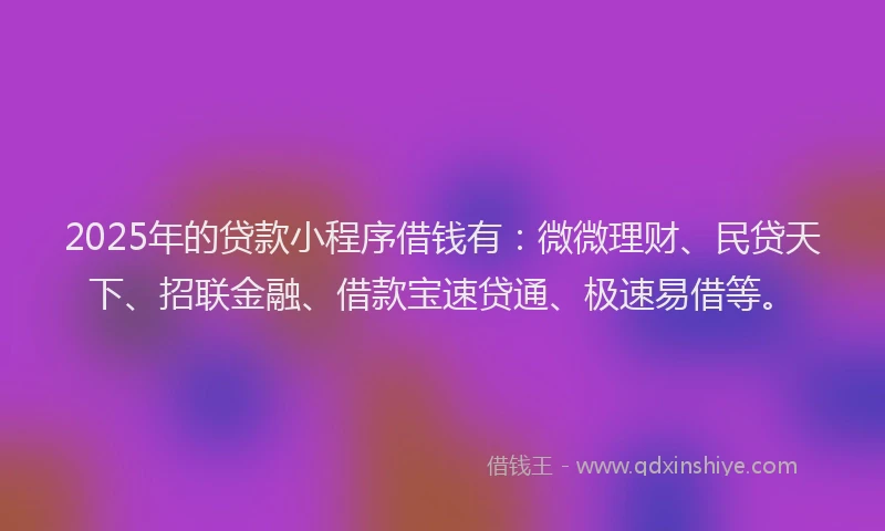 2025年的贷款小程序借钱有：微微理财、民贷天下、招联金融、借款宝速贷通、极速易借等。