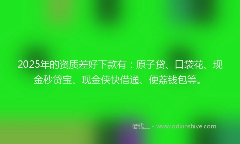 2025年的资质差好下款有：原子贷、口袋花、现金秒贷宝、现金侠快借通、便荔钱包等。