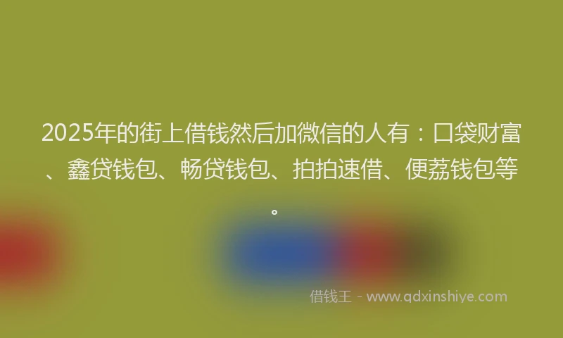 2025年的街上借钱然后加微信的人有：口袋财富、鑫贷钱包、畅贷钱包、拍拍速借、便荔钱包等。