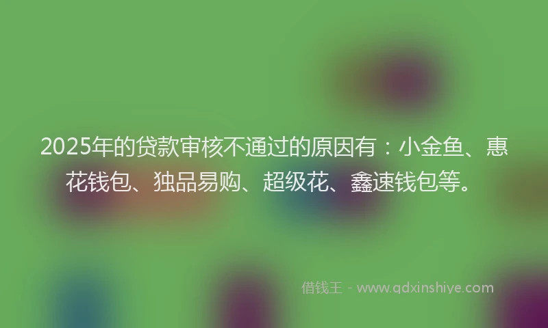 2025年的贷款审核不通过的原因有：小金鱼、惠花钱包、独品易购、超级花、鑫速钱包等。