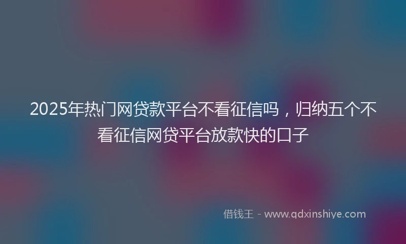 2025年热门网贷款平台不看征信吗，归纳五个不看征信网贷平台放款快的口子