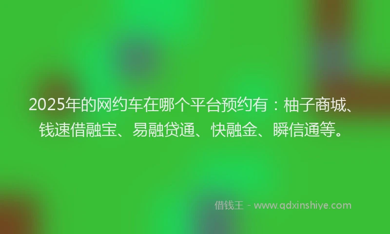 2025年的网约车在哪个平台预约有：柚子商城、钱速借融宝、易融贷通、快融金、瞬信通等。