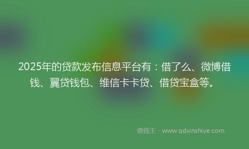 2025年的贷款发布信息平台有：借了么、微博借钱、翼贷钱包、维信卡卡贷、借贷宝盒等。