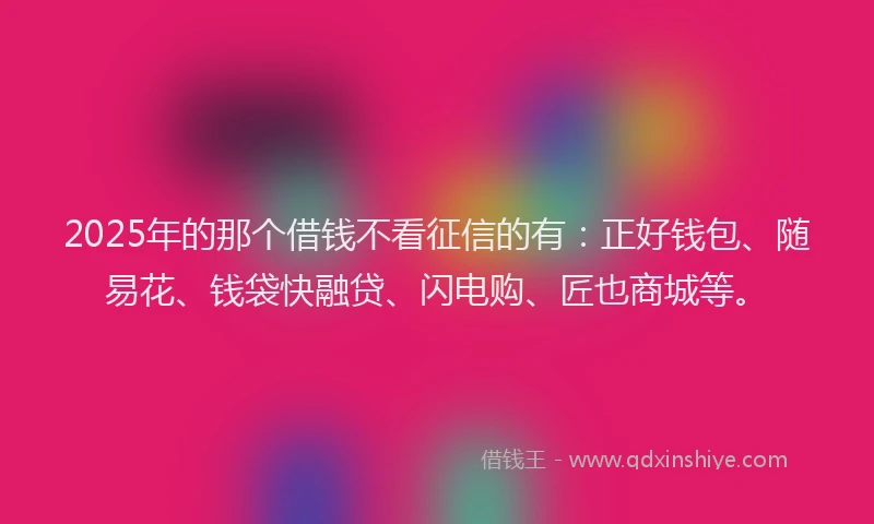 2025年的那个借钱不看征信的有：正好钱包、随易花、钱袋快融贷、闪电购、匠也商城等。