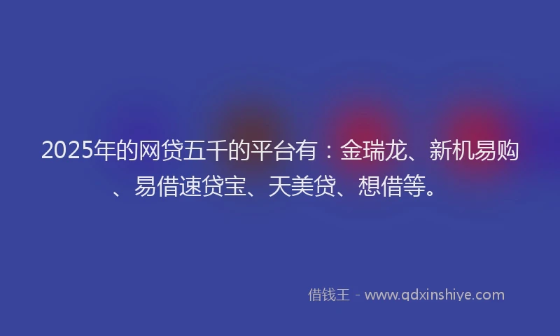 2025年的网贷五千的平台有：金瑞龙、新机易购、易借速贷宝、天美贷、想借等。