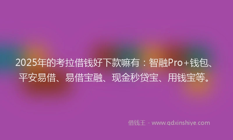 2025年的考拉借钱好下款嘛有：智融Pro+钱包、平安易借、易借宝融、现金秒贷宝、用钱宝等。