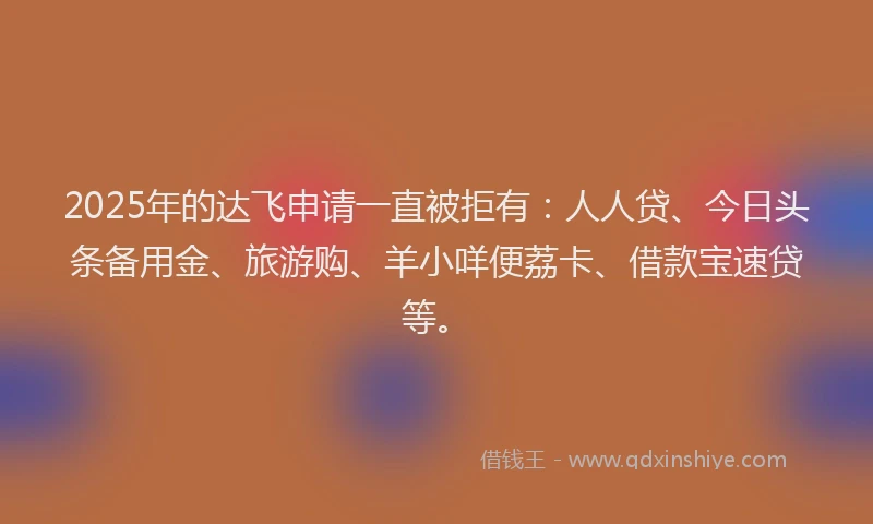 2025年的达飞申请一直被拒有：人人贷、今日头条备用金、旅游购、羊小咩便荔卡、借款宝速贷等。