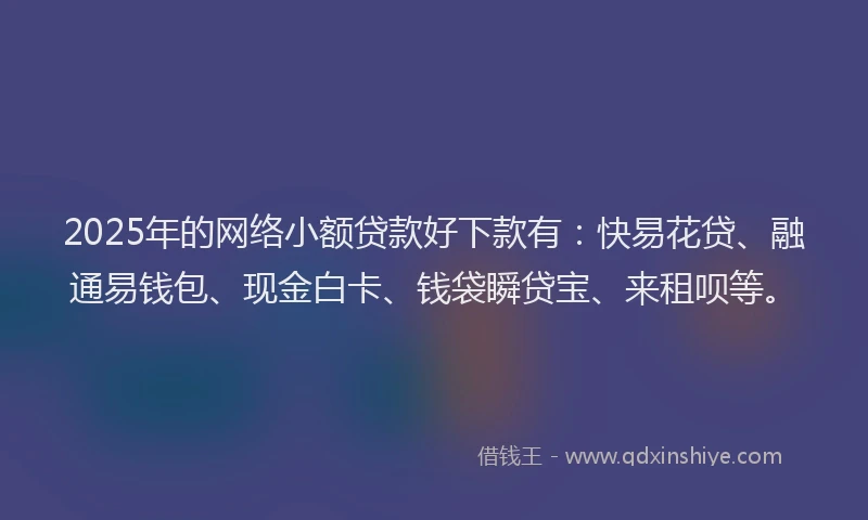 2025年的网络小额贷款好下款有：快易花贷、融通易钱包、现金白卡、钱袋瞬贷宝、来租呗等。