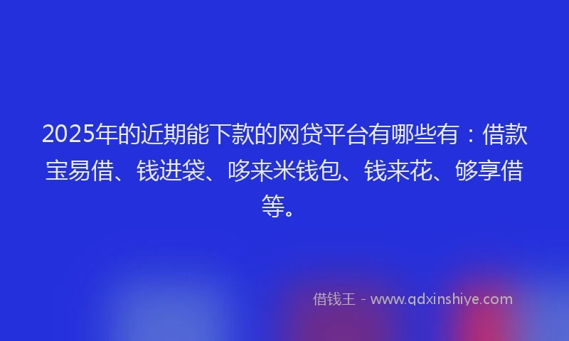 2025年的近期能下款的网贷平台有哪些有：借款宝易借、钱进袋、哆来米钱包、钱来花、够享借等。