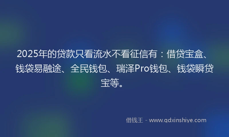 2025年的贷款只看流水不看征信有：借贷宝盒、钱袋易融途、全民钱包、瑞泽Pro钱包、钱袋瞬贷宝等。