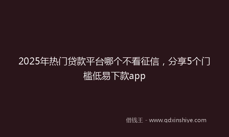 2025年热门贷款平台哪个不看征信，分享5个门槛低易下款app