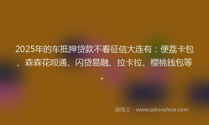 2025年的车抵押贷款不看征信大连有：便荔卡包、森森花呗通、闪贷易融、拉卡拉、樱桃钱包等。
