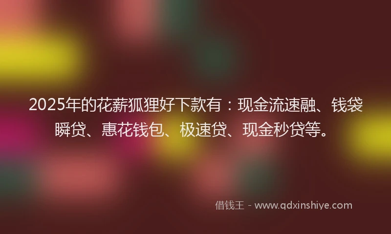 2025年的花薪狐狸好下款有：现金流速融、钱袋瞬贷、惠花钱包、极速贷、现金秒贷等。