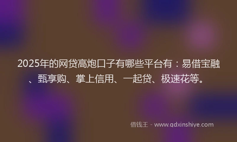 2025年的网贷高炮口子有哪些平台有：易借宝融、甄享购、掌上信用、一起贷、极速花等。