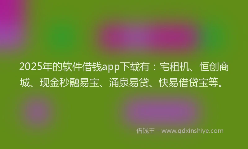 2025年的软件借钱app下载有：宅租机、恒创商城、现金秒融易宝、涌泉易贷、快易借贷宝等。