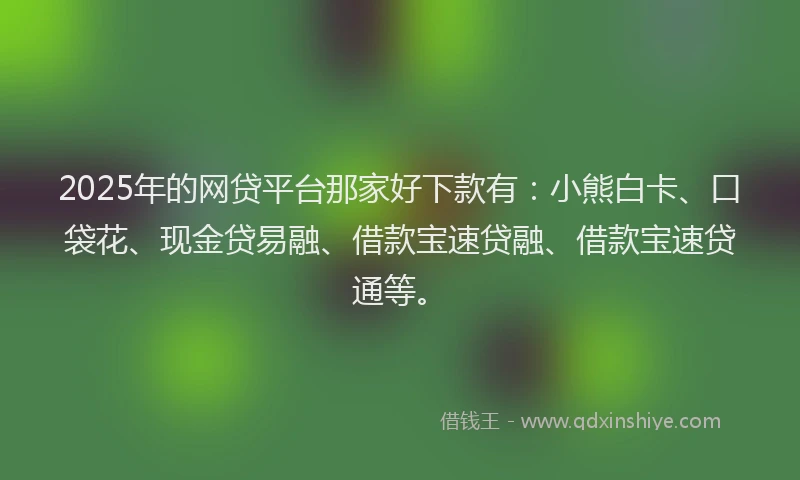 2025年的网贷平台那家好下款有：小熊白卡、口袋花、现金贷易融、借款宝速贷融、借款宝速贷通等。