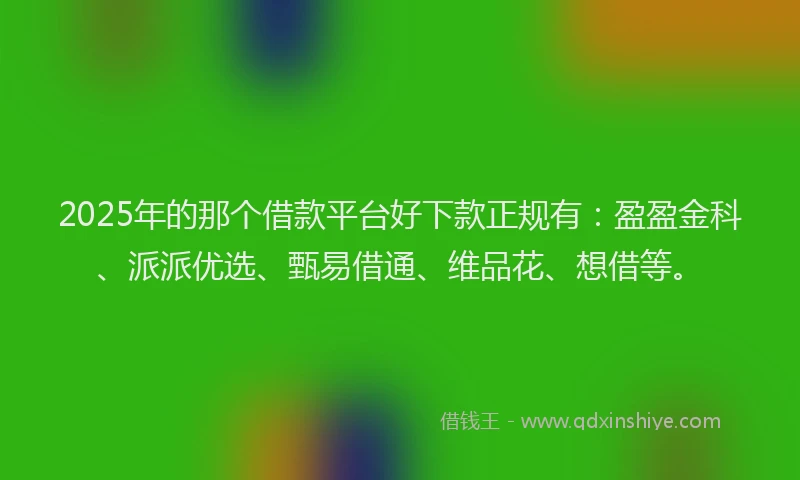 2025年的那个借款平台好下款正规有：盈盈金科、派派优选、甄易借通、维品花、想借等。