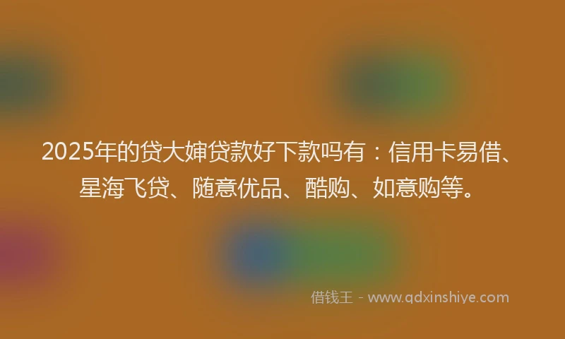 2025年的贷大婶贷款好下款吗有：信用卡易借、星海飞贷、随意优品、酷购、如意购等。