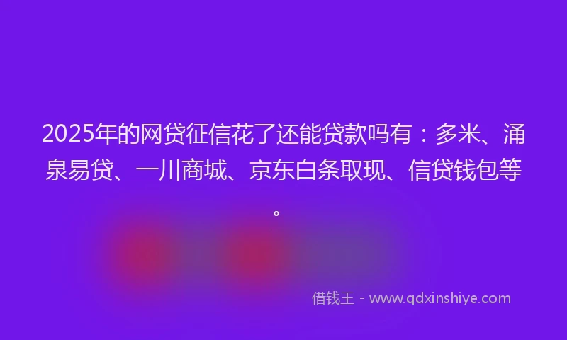 2025年的网贷征信花了还能贷款吗有：多米、涌泉易贷、一川商城、京东白条取现、信贷钱包等。
