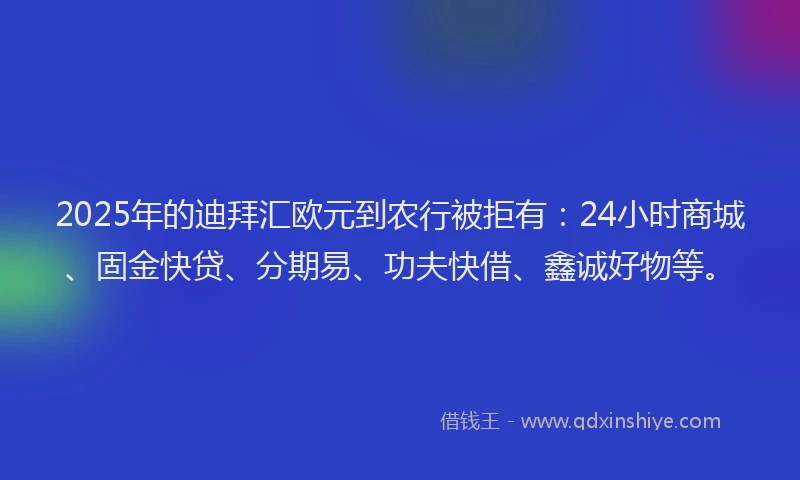 2025年的迪拜汇欧元到农行被拒有：24小时商城、固金快贷、分期易、功夫快借、鑫诚好物等。