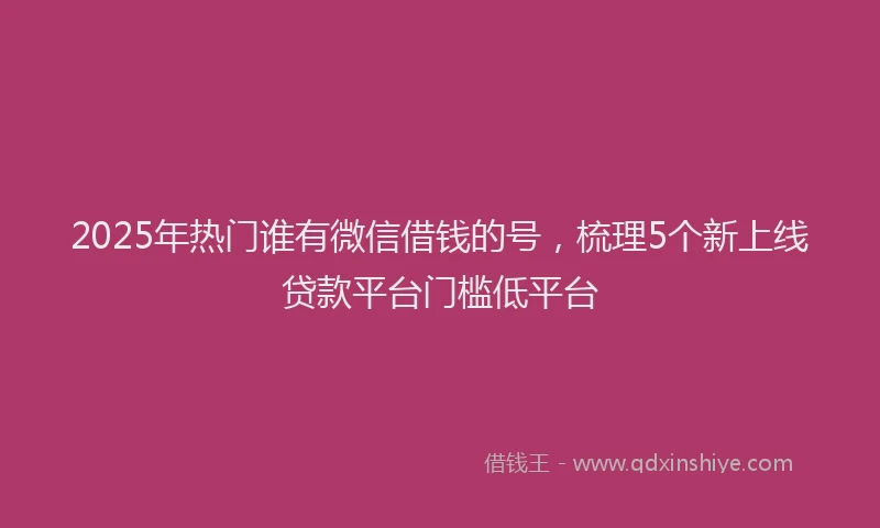 2025年热门谁有微信借钱的号，梳理5个新上线贷款平台门槛低平台