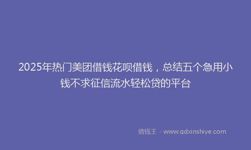 2025年热门美团借钱花呗借钱，总结五个急用小钱不求征信流水轻松贷的平台