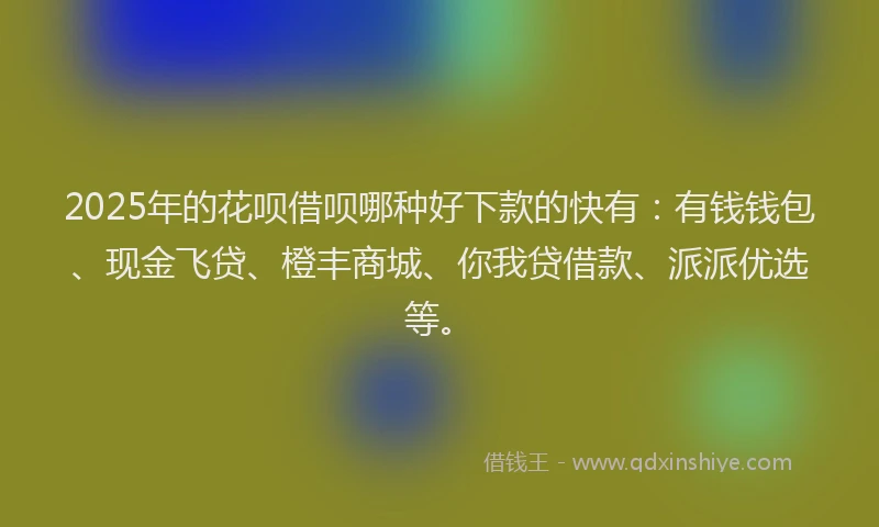 2025年的花呗借呗哪种好下款的快有：有钱钱包、现金飞贷、橙丰商城、你我贷借款、派派优选等。